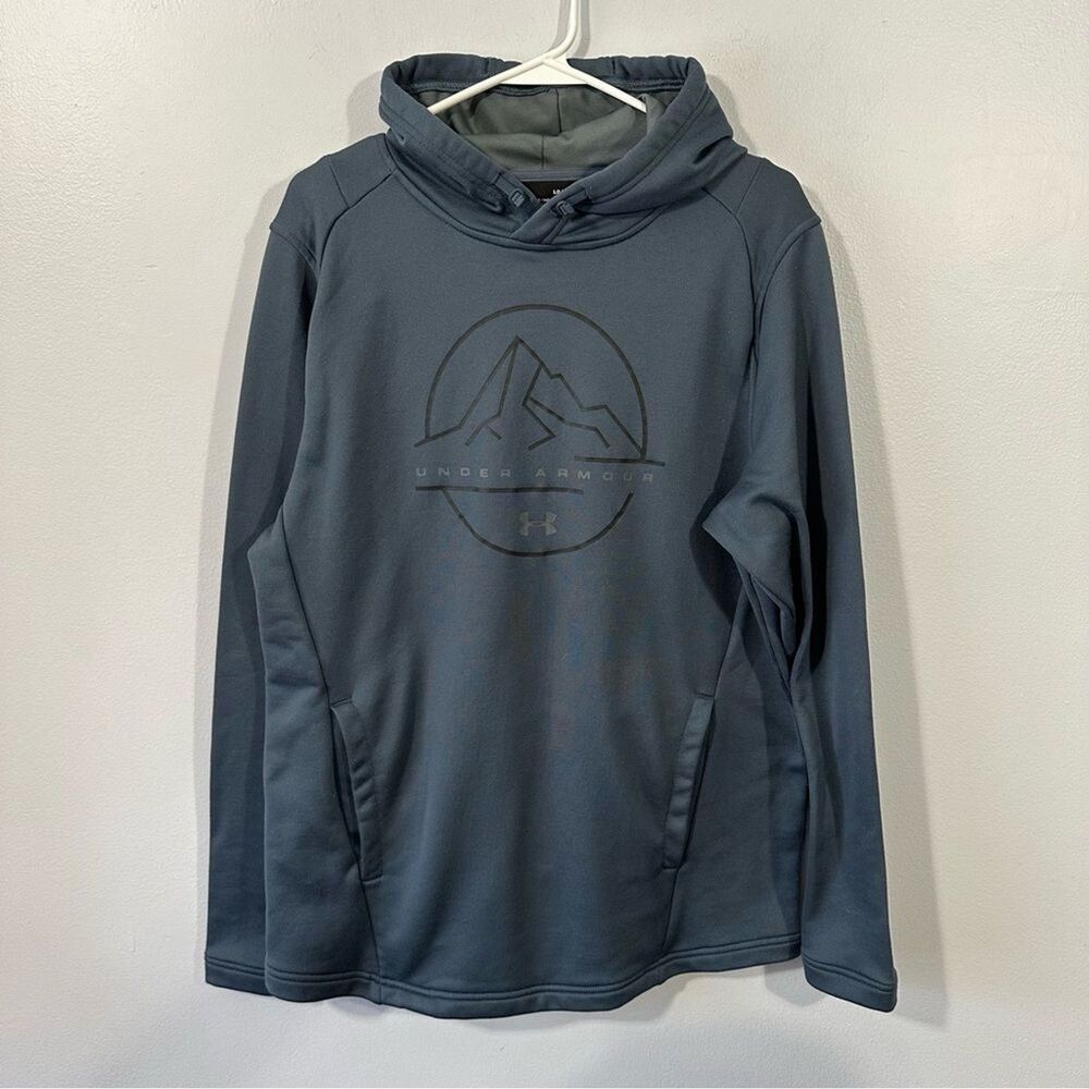 Under Armour Tech Terry Hoodie Mens Large Gray Mountain Graphic Pullover